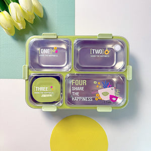 Modern Leakproof Stainless Steel (SUS304) Lunch box with Cutlery Grid & Sauce Compartment (7136)