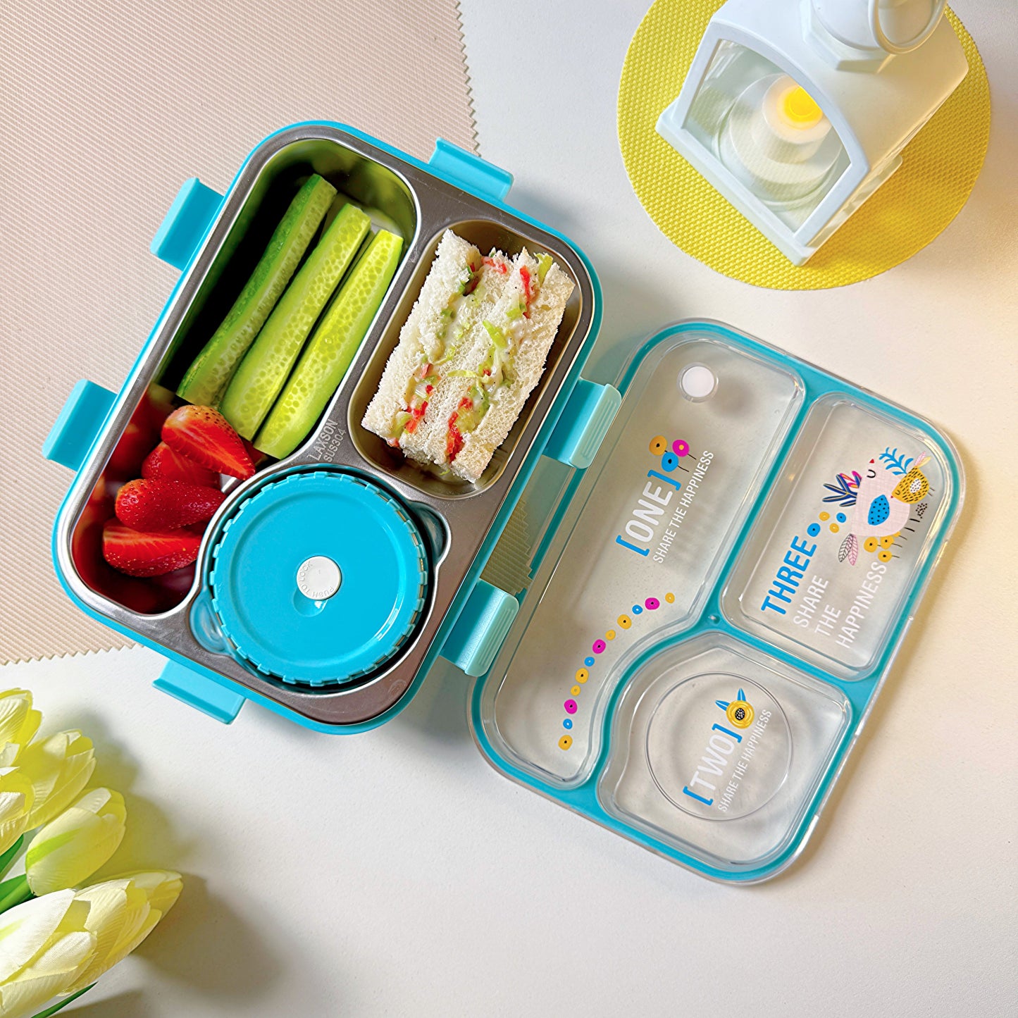 Insulated Modern & Stylish Stainless Steel (SUS304) Lunch Box with Dipping Cup (7122)
