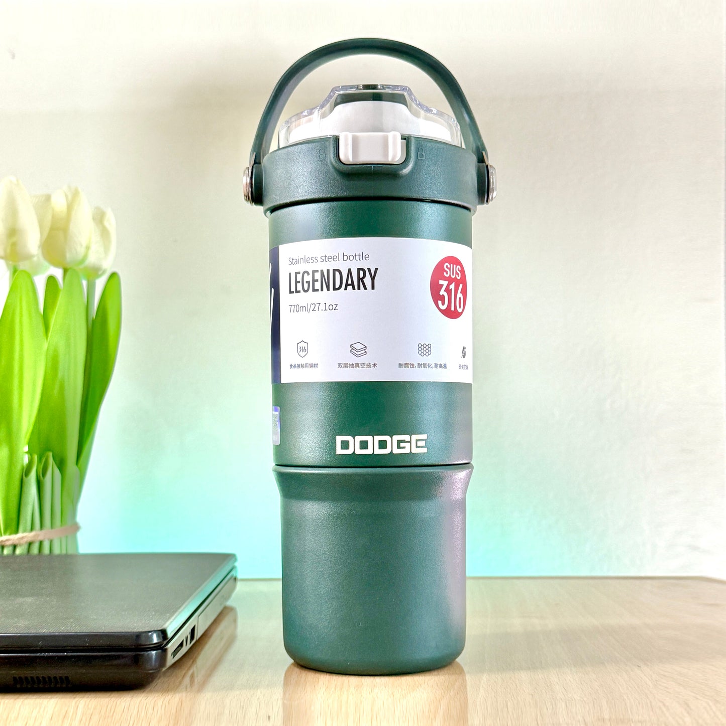 DODGE - Double Wall Vacuum Stainless Steel Tumbler with Dual-Sipping & Handle (770ml) (DB-23682-S)