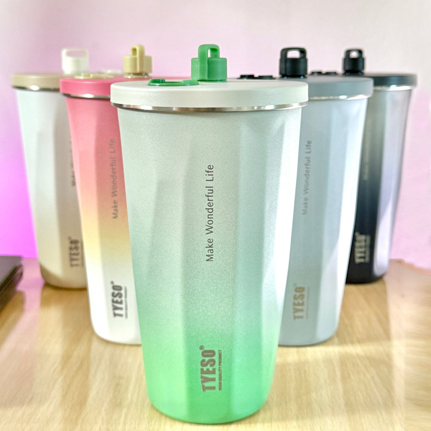 TYESO® Vacuum Insulated Tumbler with Pop-up Steel Straw (600ml) (TS-8848B)