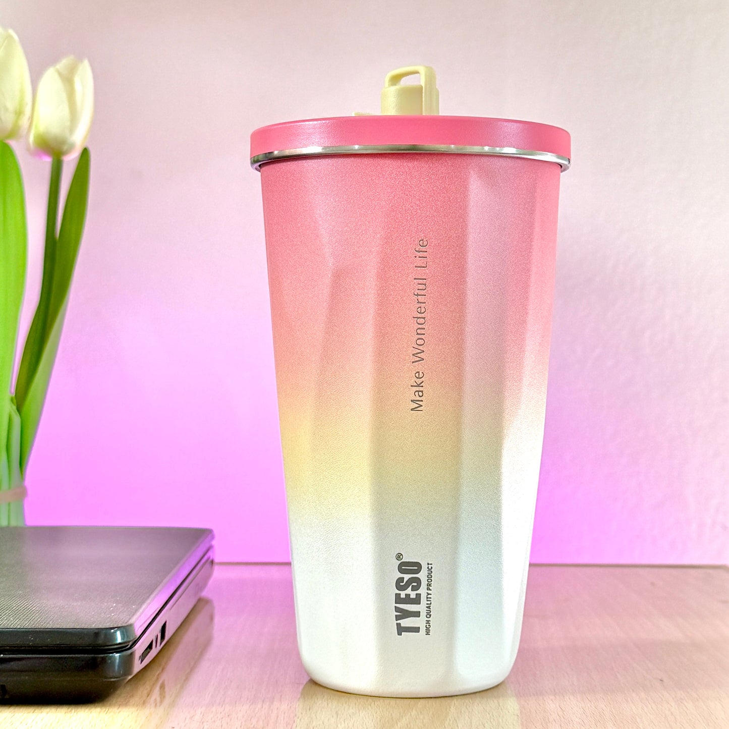 TYESO® Vacuum Insulated Tumbler with Pop-up Steel Straw (600ml) (TS-8848B)