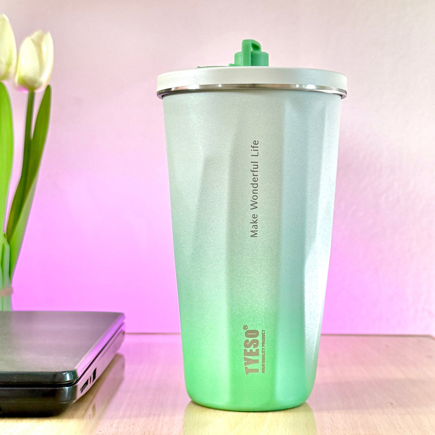 TYESO® Vacuum Insulated Tumbler with Pop-up Steel Straw (600ml) (TS-8848B)