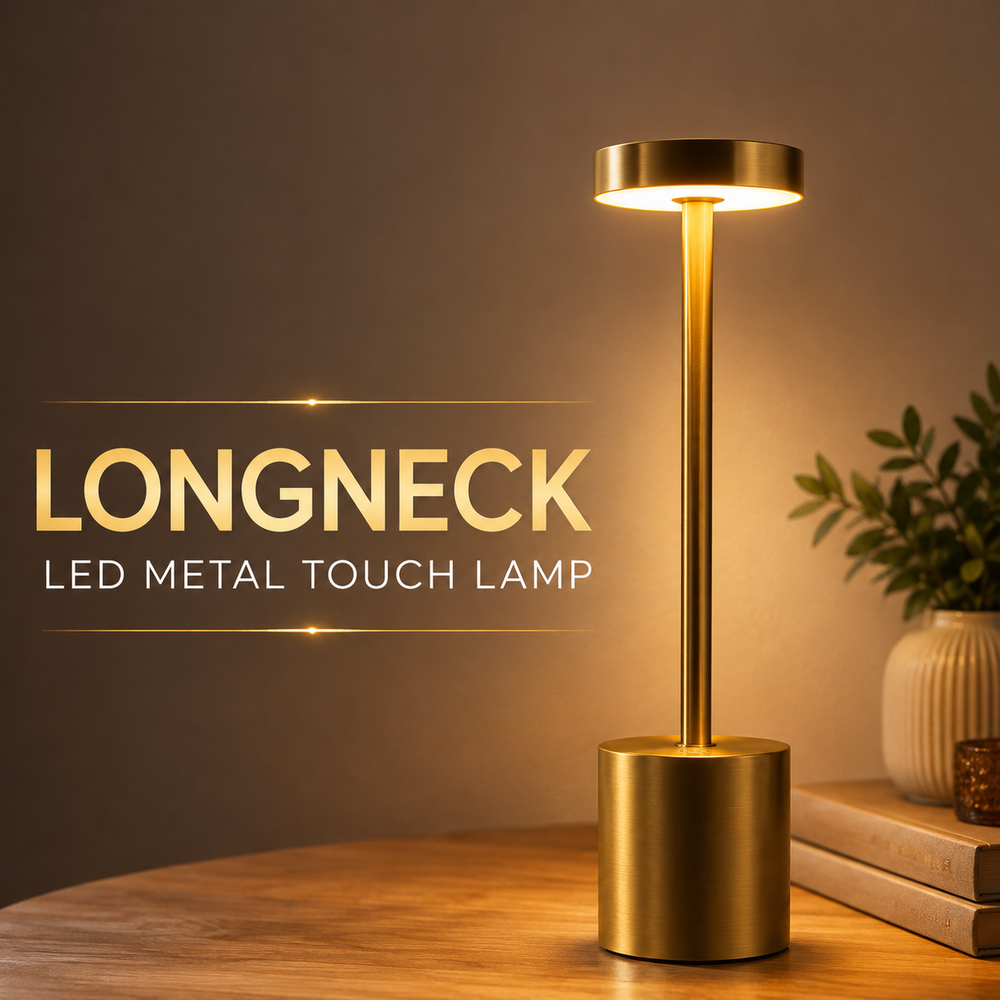 Long Neck Metal Touch Sense LED Lamp – Modern Minimalist Design, Rechargeable.