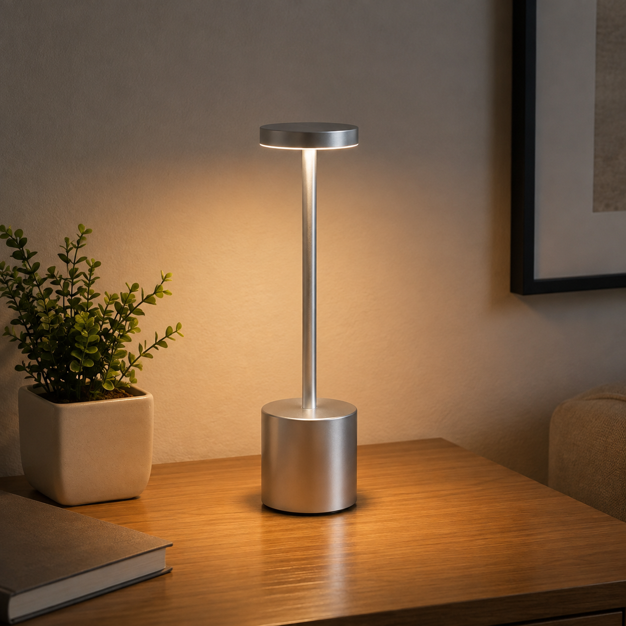 Long Neck Metal Touch Sense LED Lamp – Modern Minimalist Design, Rechargeable.