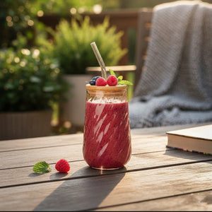 Swirl Textured Glass Tumbler with Airtight Lid & Straw