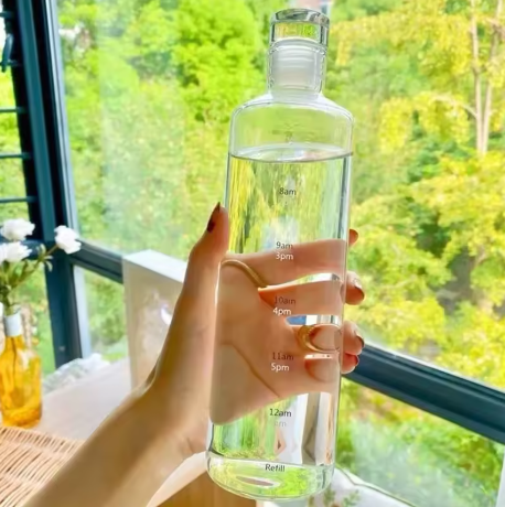 Clear Glass water bottle with Time Scale