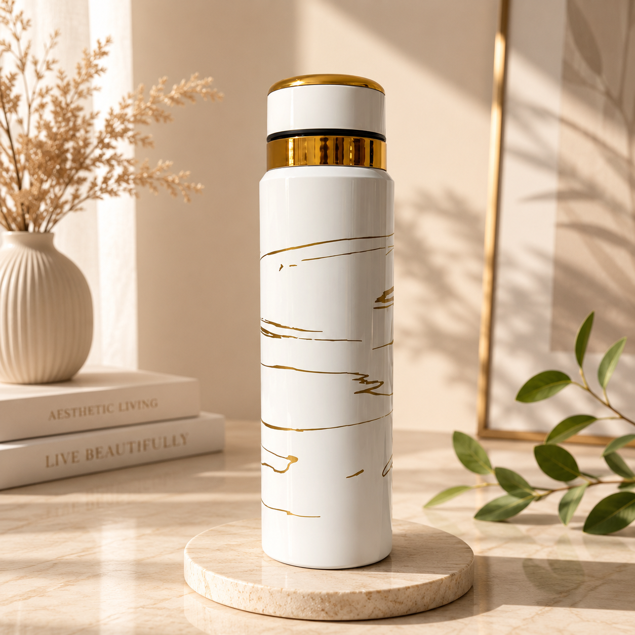 White Bottle Marble Printed - Stainless Steel